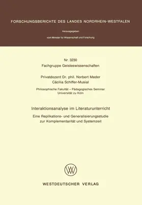 Schiffer-Musial / Meder |  Interaktionsanalyse im Literaturunterricht | Buch |  Sack Fachmedien