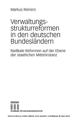 Reiners |  Verwaltungsstrukturreformen in den deutschen Bundesländern | eBook | Sack Fachmedien