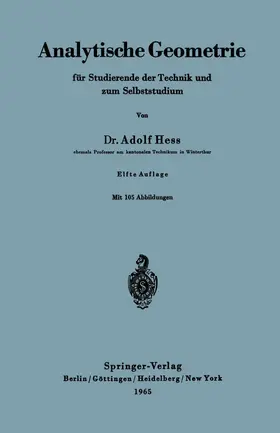 Hess |  Analytische Geometrie für Studierende der Technik und zum Selbststudium | Buch |  Sack Fachmedien