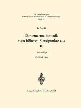 Klein |  Elementarmathematik vom höheren Standpunkte aus, III | Buch |  Sack Fachmedien