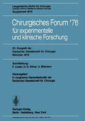 Junghanns |  Chirurgisches Forum '76 für experimentelle und klinische Forschung | Buch |  Sack Fachmedien