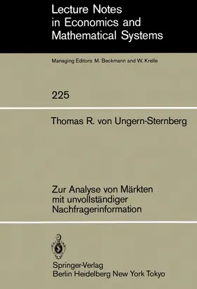 Ungern-Sternberg |  Zur Analyse von Märkten mit unvollständiger Nachfragerinformation | Buch |  Sack Fachmedien