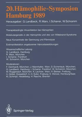 Landbeck / Schramm / Marx |  20. Hämophilie-Symposion Hamburg 1989 | Buch |  Sack Fachmedien