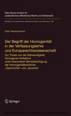 Hanschmann |  Der Begriff der Homogenität in der Verfassungslehre und Europarechtswissenschaft | eBook | Sack Fachmedien