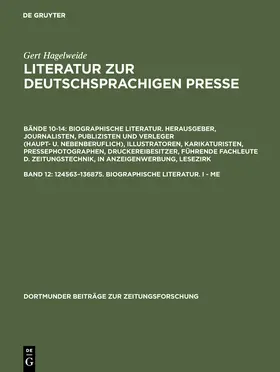 Hagelweide |  124563-136875. Biographische Literatur. I - Me | Buch |  Sack Fachmedien