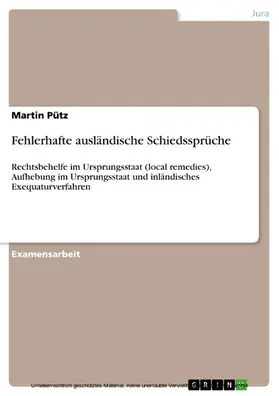 Pütz |  Fehlerhafte ausländische Schiedssprüche | eBook | Sack Fachmedien