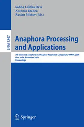 Sobha / Branco / Mitkov |  Anaphora Processing and Applications | eBook | Sack Fachmedien
