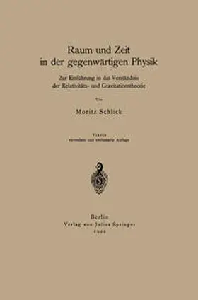 Schlick |  Raum und Zeit in der gegenwärtigen Physik | eBook | Sack Fachmedien