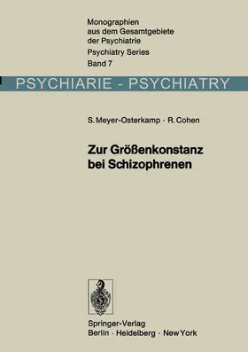 Meyer-Osterkamp / Cohen |  Zur Größenkonstanz bei Schizophrenen | Buch |  Sack Fachmedien