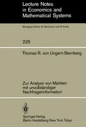 Ungern-Sternberg |  Zur Analyse von Märkten mit unvollständiger Nachfragerinformation | eBook | Sack Fachmedien