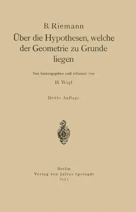 Riemann |  Über die Hypothesen, welche der Geometrie zu Grunde liegen | Buch |  Sack Fachmedien