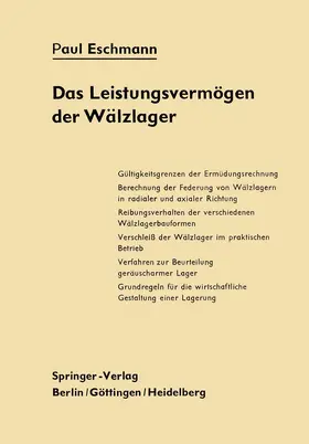 Eschmann |  Das Leistungsvermögen der Wälzlager | Buch |  Sack Fachmedien