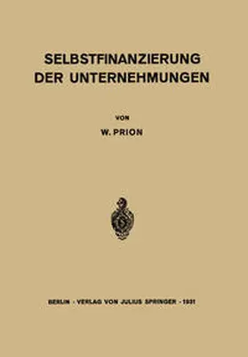 Prion |  Selbstfinanzierung der Unternehmungen | eBook | Sack Fachmedien