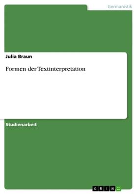 Braun |  Formen der Textinterpretation | Buch |  Sack Fachmedien