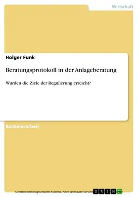 Funk |  Beratungsprotokoll in der Anlageberatung | eBook | Sack Fachmedien