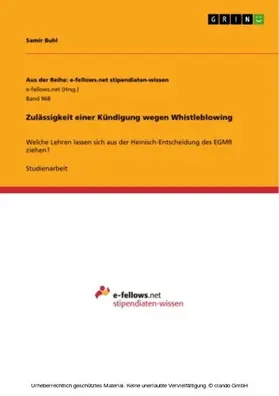 Buhl |  Zulässigkeit einer Kündigung wegen Whistleblowing | eBook | Sack Fachmedien