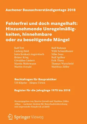 Zöller / Oswald |  Aachener Bausachverständigentage 2018 | Buch |  Sack Fachmedien