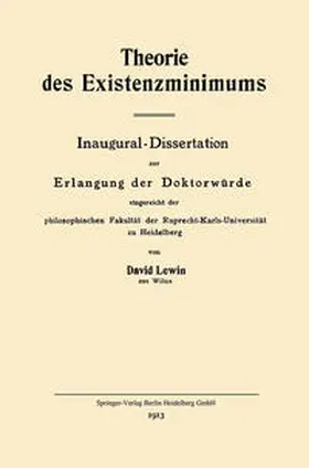 Lewin |  Theorie des Existenzminimums | eBook | Sack Fachmedien