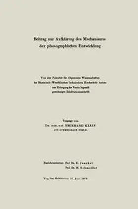 Klein |  Beitrag zur Aufklärung des Mechanismus der photographischen Entwicklung | eBook | Sack Fachmedien