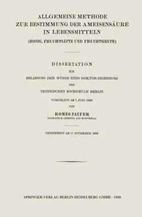 Payfer |  Allgemeine Methode zur Bestimmung der Ameisensäure in Lebensmitteln | eBook | Sack Fachmedien
