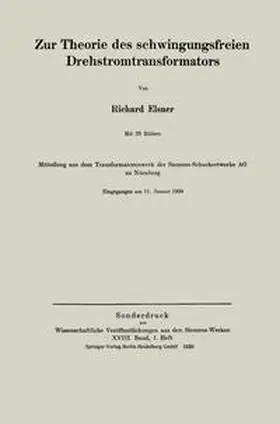 Elsner |  Zur Theorie des schwingungsfreien Drehstromtransformators | eBook | Sack Fachmedien