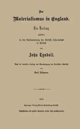 Tyndall |  Der Materialismus in England | Buch |  Sack Fachmedien