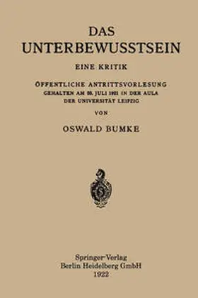 Bumke |  Das Unterbewusstsein | Buch |  Sack Fachmedien