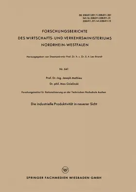 Mathieu |  Die industrielle Produktivität in neuerer Sicht | Buch |  Sack Fachmedien