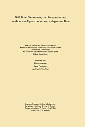 Bollenrath |  Einfluß der Verformung und Temperatur auf mechanische Eigenschaften von unlegiertem Titan | Buch |  Sack Fachmedien