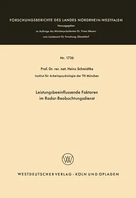 Schmidtke |  Leistungsbeeinflussende Faktoren im Radar-Beobachtungsdienst | Buch |  Sack Fachmedien