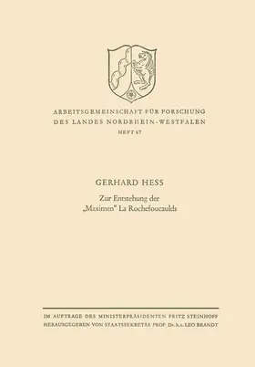 Hess |  Zur Entstehung der "Maximen" La Rochefoucaulds | Buch |  Sack Fachmedien