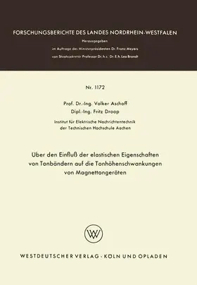 Aschoff |  Über den Einfluß der elastischen Eigenschaften von Tonbändern auf die Tonhöhenschwankungen von Magnettongeräten | Buch |  Sack Fachmedien