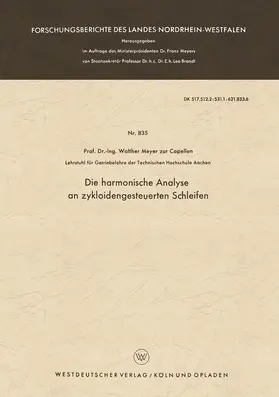 Meyer zur Capellen |  Die harmonische Analyse an zykloidengesteuerten Schleifen | Buch |  Sack Fachmedien