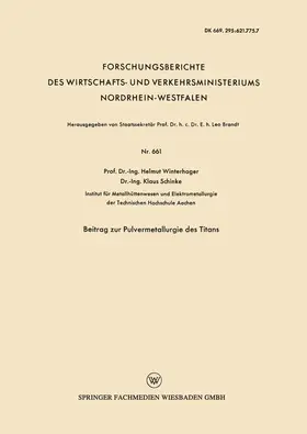 Winterhager |  Beitrag zur Pulvermetallurgie des Titans | Buch |  Sack Fachmedien