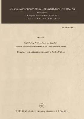 Meyer zur Capellen |  Biegungs- und Lagerschwingungen in Kurbeltrieben | Buch |  Sack Fachmedien