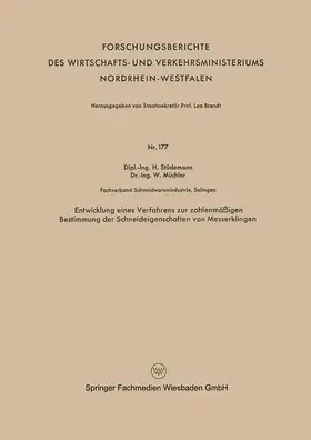 Stüdemann |  Entwicklung eines Verfahrens zur zahlenmäßigen Bestimmung der Schneideigenschaften von Messerklingen | Buch |  Sack Fachmedien