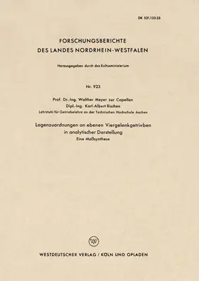 Meyer zur Capellen |  Lagenzuordnungen an ebenen Viergelenkgetrieben in analytischer Darstellung | Buch |  Sack Fachmedien