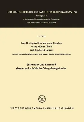 Meyer zur Capellen |  Systematik und Kinematik ebener und sphärischer Viergelenkgetriebe | Buch |  Sack Fachmedien