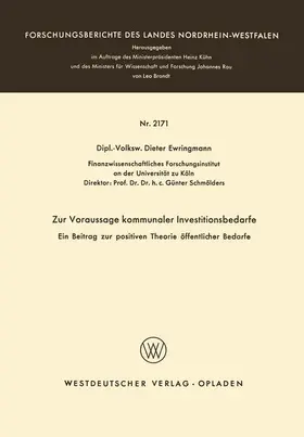 Ewringmann |  Zur Voraussage kommunaler Investitionsbedarfe | Buch |  Sack Fachmedien