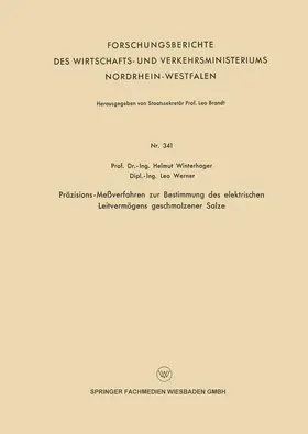 Winterhager |  Präzisions-Meßverfahren zur Bestimmung des elektrischen Leitvermögens geschmolzener Salze | Buch |  Sack Fachmedien