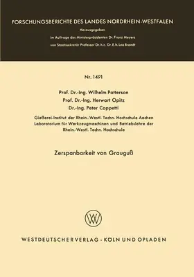 Patterson |  Zerspanbarkeit von Grauguß | Buch |  Sack Fachmedien