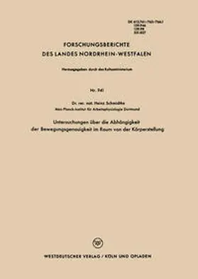 Schmidtke |  Untersuchungen über die Abhängigkeit der Bewegungsgenauigkeit im Raum von der Körperstellung | eBook | Sack Fachmedien