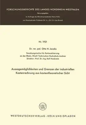 Jacobs |  Aussagemöglichkeiten und Grenzen der industriellen Kostenrechnung aus kostentheoretischer Sicht | Buch |  Sack Fachmedien