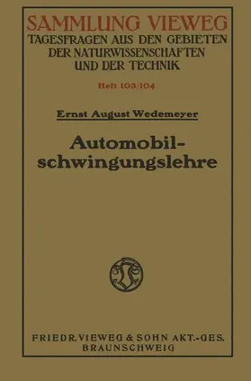 Wedemeyer |  Automobilschwingungslehre | Buch |  Sack Fachmedien