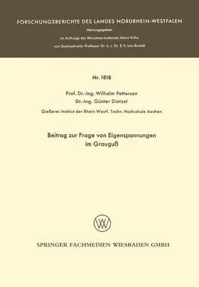 Patterson |  Beitrag zur Frage von Eigenspannungen im Grauguß | Buch |  Sack Fachmedien