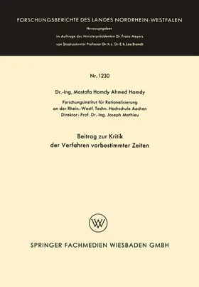 Hamdy |  Beitrag zur Kritik der Verfahren vorbestimmter Zeiten | Buch |  Sack Fachmedien