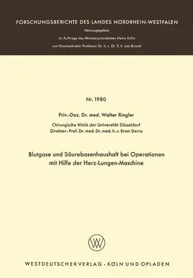 Ringler |  Blutgase und Säurebasenhaushalt bei Operationen mit der Herz-Lungen-Maschine | Buch |  Sack Fachmedien