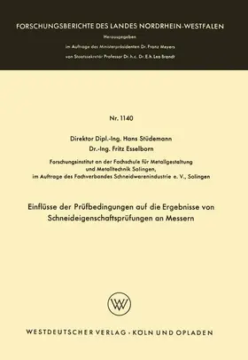 Stüdemann |  Einflüsse der Prüfbedingungen auf die Ergebnisse von Schneideigenschaftsprüfungen an Messern | Buch |  Sack Fachmedien