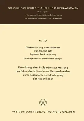 Stüdemann | Entwicklung eines Prüfgerätes zur Messung des Schneidverhaltens feiner Messerschneiden, unter besonderer Berücksichtigung der Rasierklingen | Buch | 978-3-663-06284-4 | sack.de
