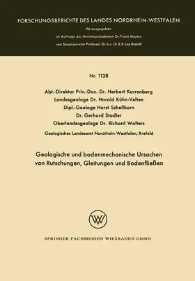 Karrenberg / Kühn-Velten / Wolters |  Geologische und bodenmechanische Ursachen von Rutschungen, Gleitungen und Bodenfließen | Buch |  Sack Fachmedien